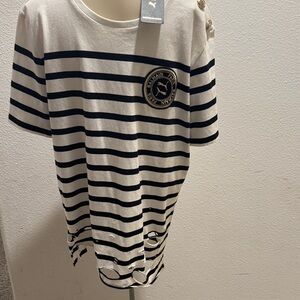 Balmain Puma Collaboration Striped White and Black Striped Mens Tee